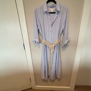Calypso St. Barth Light Blue Long Sleeve Shirt Dress with Macramé Belt